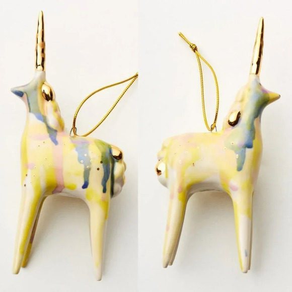 Anthropologie Gail Collins Painted Ceramic Unicorn Ornament Christmas - Picture 2 of 3